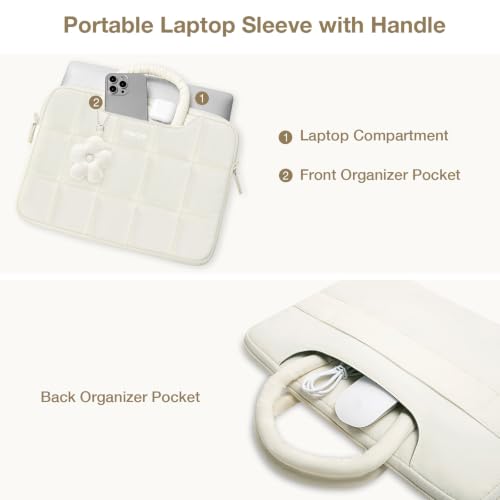 MOSISO Laptop Bag 16 inch, 15-15.6 inch Puffy Laptop Sleeve Compatible with MacBook Pro 16/Air 15,HP Acer Dell Lenovo Notebook, Messenger Briefcase Quilted Bag with Trolley Sleeve&Flower Pendant, Sand - color: Sand