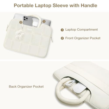 MOSISO Laptop Bag 16 inch, 15-15.6 inch Puffy Laptop Sleeve Compatible with MacBook Pro 16/Air 15,HP Acer Dell Lenovo Notebook, Messenger Briefcase Quilted Bag with Trolley Sleeve&Flower Pendant, Sand - color: Sand