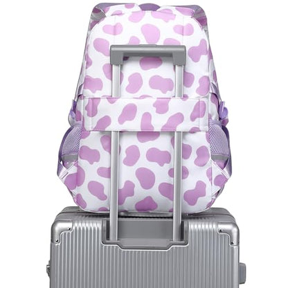abshoo School Backpack for Girls Bookbag with Lunch Bag Teen Girls School Bag Travel Daypack (Cow Print Purple) - color: Cow Print Purple