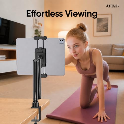 Tablet Stand for Desk, Adjustable iPad Holder for Bed, 4.7"-15.6" | 360° Rotation, Sturdy Aluminum Tablet Arm Mount for iPad Pro/Air/Mini, iPhone, Galaxy Tab, for Kitchen, Work, Video Call - size: 3 Arm-Up to 15.6"