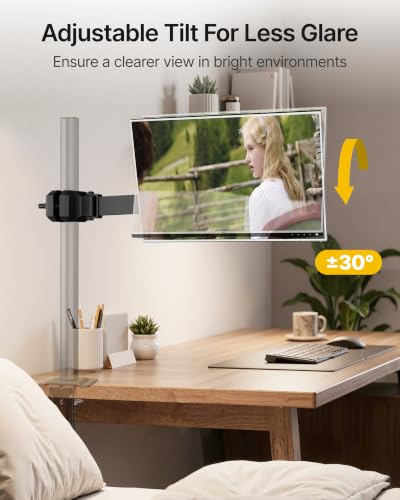 monTEK Universal VESA Steel Pole Mount Full Motion Monitor Arm, Fits 17 to 32 Inch Screens with Removable 75x75/100x100 VESA Plate, Holds Up to 10kg/22lbs, Black Clamp Mount with Cable Management - size: 10.7" Long Arm
