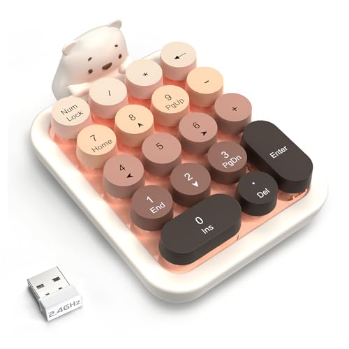 Ajazz AF18 Wireless Numeric Keypad, 2.4G USB Wireless Connection, Ergonomic 18-Key Compact Silicone Bear Design, Gradient Keycaps, Detachable & Portable Number Pad for PC, Laptop Milk Tea - color: Milk Tea