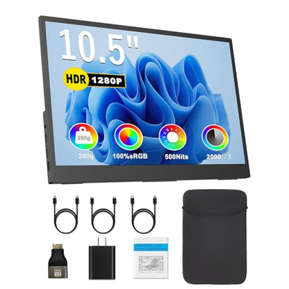 Portable Monitor 10.5'' 1920x1280 Second External Monitor for Laptop 3:2,100％sRGB,w/45° Adjustable Stand,HDMI USB-C Computer Display for Laptop PC Phone Mac - size: 10.5"