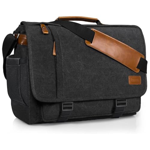 ESTARER Men's Messenger Bag 17.3 Inch Upgraded, Water-resistant Canvas Laptop Bag, Computer Shoulder Bag for College Travel Work, Dark Grey - color: 17.3" Buckle-dark Gray