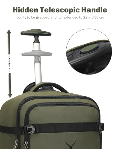 Hynes Eagle Rolling Backpack 42L Backpack with Wheels Airline Approved Carry on Luggage Laptop Travel Suitcase Bag for Women Men Dark Green - color: Dark Green