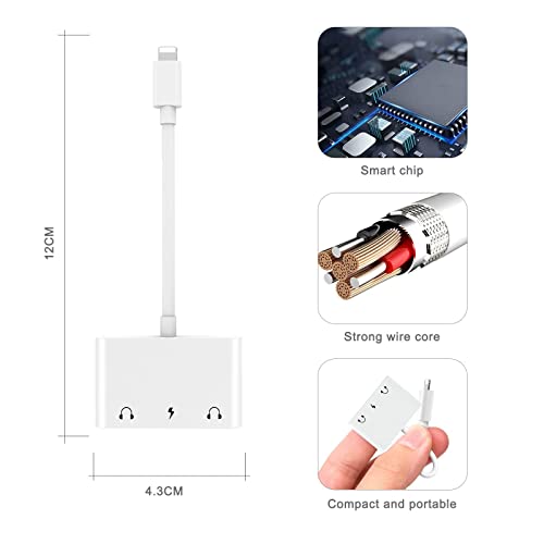 INVERSE NET 3 in1 Lightning to 3.5mm Headphone Adapter for iPhone | Dual Earphone Jack Audio and Charging Adapter, Headphone Splitter for iPhone 14/13/12/11/XS Max/XR/8/7 Plus/6/iPad
