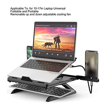Laptop Stand, Ergonomic Height Angle Adjustable Computer Notebook Stand, Portable and Foldable Laptop Riser Holder with Detachable Cooling Fan, Laptop Shelf Compatible with 10-17in Laptops