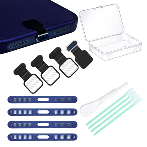 [4-Pack] Phone Anti-Lost Dust Plug, Type-C Cover Cap, Mesh Speaker Dust Cover, Cell Phone Cleaning Kit with Brush - Universal Port Plug Set Accessories for iPhone17 Pro/Pro Max (Dark Blue 17 Max-4) - color: Dark Blue 17 Max-4