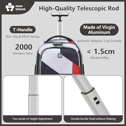NEW TILAMI 20 Inch Rolling Backpack for School Stair-Climbing Big Wheel | Teen Boys Girls Carry-on Suitcase Large Organizer Compartment 15.6 Laptop Sleeve Adjustable Handle Roller Travel Bag College - color: Black - Red Combo