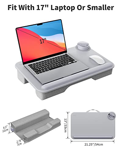 SAIJI Laptop Lap Desk for Bed—Fits Up to 17" Laptops & MacBook,Lightweight Tray Table with Soft Leather Wrist Pad,Sturdy Phone/Tablet Holder, Laptop Stand with Cushion for Home Office/Gaming On Couch - color: Light Gray