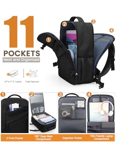 Capolo Travel Laptop Backpack Women Carry On Backpack Weekender Travel Bag | 28L Flight Approved,Waterproof Overnight Bag,College Bookbag,Work,4-5 Day Travel,Fits 17" Laptop (XL-Large,Black) - color: Black, size: XL-Large
