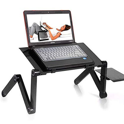 Adjustable Laptop Desk, Folding Lap Desk for Bed, Portable Laptop Table with Large Cooling Fan & Mouse Pad
