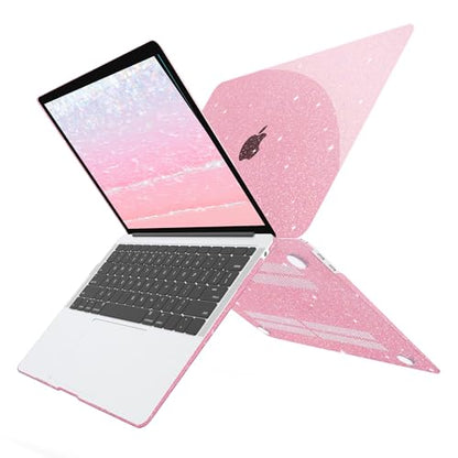 G JGOO for MacBook Air 13 inch Case 2021 2020-2018 M1 A2337 A2179 A1932 | Glitter Protective Plastic Laptop Hard Shell for MacBook Air 13.3 inch Case + Keyboard Cover + Screen Protector, Sparkly Pink - color: Pink