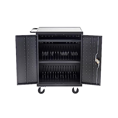 Pearington 32 Device Mobile Charging and Storage Cart for iPads, Chromebooks and Laptop Computers, Up to 13-inch Screen Size, Surge Protection, Front & Back Access Locking Cabinet - size: No Cord Management