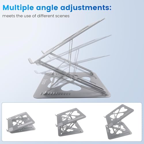 Laptop Stand, Mechanical Dual Angle Adjustable Heavy Duty Notebook Stand for Desk, Supports 55 lbs, Ergonomic Portable Computer Stand with Cooling, Silver