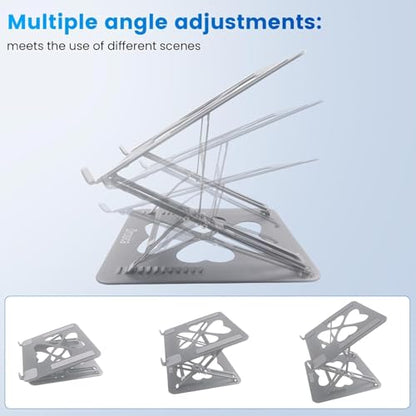 Laptop Stand, Mechanical Dual Angle Adjustable Heavy Duty Notebook Stand for Desk, Supports 55 lbs, Ergonomic Portable Computer Stand with Cooling, Silver