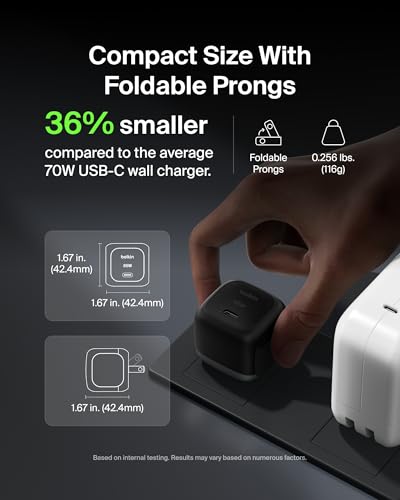 Belkin USB C Charger Block 65W - USB C Cable Included - Super Fast Charging, Type C - Apple iPhone 17, Air, Pro, Samsung Galaxy S26, Google Pixel 10, MacBook, iPad, Nintendo Switch 2, & More - Black - style: Single Pack + USB-C Cable