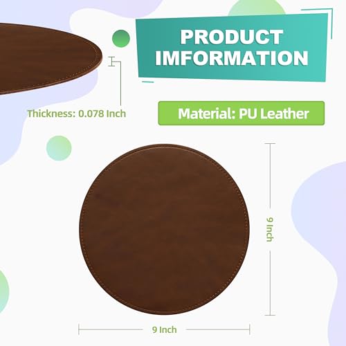 PU Leather Mouse Pad with Stitched Edge, Micro-Fiber Base, Non-Slip Waterproof for Computers, Laptop - Round 9 x 9 Inch (Dark Caramel Brown) - color: Dark Caramel Brown, size: 9L x 9W inches