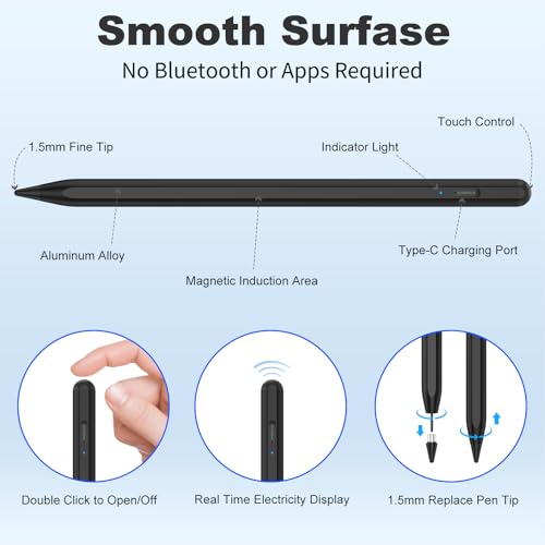COO Universal Active Stylus Pen for iOS, Android & Samsung Touch Screens | Smart Digital Stylus for Lenovo/Vivo/Mi/HUAWEI Tablets, iPhone/Samsung/Pixel Phones for Drawing, Black - color: Black
