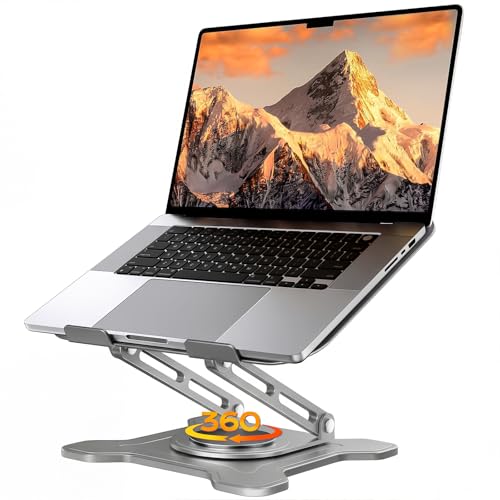 JCZT 360° Rotating Laptop Stand for Desk, Metal Foldable Laptop Riser Gray | Ergonomic Portable Adjustable Laptop Stand, Ventilated Cooling Notebook Holder for MacBook Air Pro, All 10-16'' Laptops - color: Gray