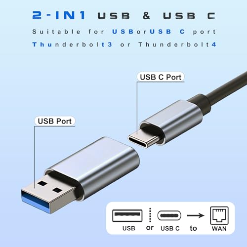 USB Ethernet Adapter USB C Hub for Mac Tablets PC, Ethernet Adapter to USB-C Laptop 10 Gigabit for MacBook Pro/Air Surface, USBC Hub Dongle Compatible for Thunderbolt 3/4 to RJ45 Network100/1000Mbps