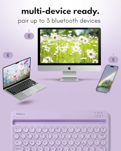 Macally Small Wireless Bluetooth Keyboard for iPad mini/Air/Pro, iPhone, Tablet, and Phone - 78 Key iPad Keyboard with Built-in Stand - Universal Compatible Multi Device - Purple - color: Purple