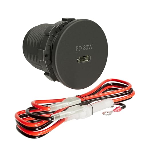12V Buck USB Outlet 80W PD3.1 Type-C Laptop Charger Socket Dual Port Fast Charging Recessed Mount Car Charger Replacement for RV Camper Trailer Truck Boat Car (1 Pcs)