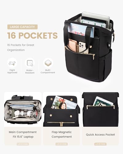 LOVEVOOK Laptop Backpack for Women, 15.6 Inch Work Laptop Bag with USB Port, Fashion Teacher Nurse Backpack Purse, Waterproof Travel Computer Backpack with Organizer Bag, 2PCS, Beige-Black