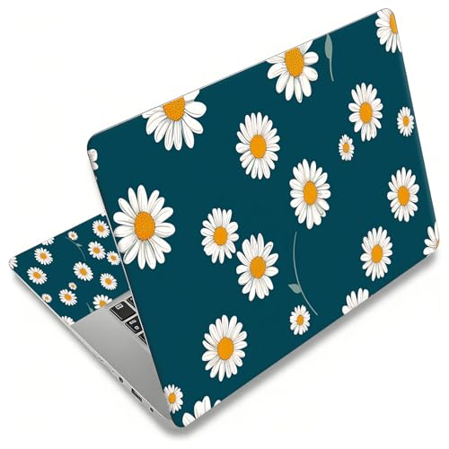 Laptop Skin Sticker for 12.1”-15.6“ Laptops (Fits 13”, 13.3”, 14”, 15”, 15.4”) | Protective Universal Reusable Vinyl Art Decal Cover | Waterproof & Scratch-Resistant-White Daisies on Dark Teal - color: White Daisies on Dark Teal