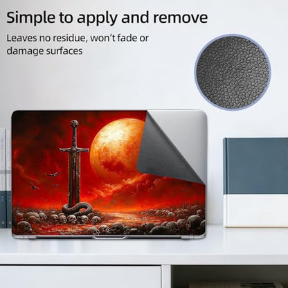 Aesthetic Laptop Skin Sticker, Blood Moon Sword with Coiled Serpent Waterproof Vinyl Laptop Decal, Removable Bubble Free, Reusable Protective Cover for 13 14 15 15.6 Inch - color: Blood Moon Sword with Coiled Serpent