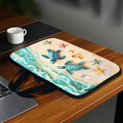 Sea Turtle Laptop Bag 13 Inch Computer Sleeve for Women Men Beach Starfish Padded Notebook Carrying Case with Handle Laptop Cover, Blue - color: Sea Turtle Beach Starfish, size: 13 inch
