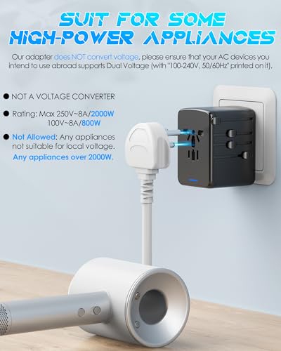 Universal Travel Adapter, 35W PD Fast Charging, for Europe UK US AU | 2 USB C 3 USB A & 2500W AC Outlet, International Power Adapter for 200+ Countries, Compatible with iPhone, MacBook,Tablet - color: PD35W-3A2C-black+silver