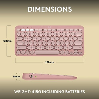 Logitech Pebble Keys 2 K380s Keyboard, Bluetooth, Wireless - Tonal Rose | Multi-device, customizable shortcuts, slim and portable, Easy-Switch for Windows, macOS, iPadOS, Android, Chrome OS - color: Rose