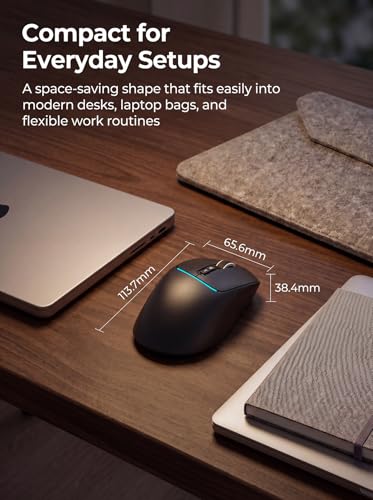 RAPIQUE Bluetooth Wireless Mouse, Dual Bluetooth + 2.4G, Black | 3-device switching, USB-C rechargeable, quiet clicks, 4 DPI Levels up to 3200, Ergonomic Right-Hand for PC, MacBook, Laptop - color: Black
