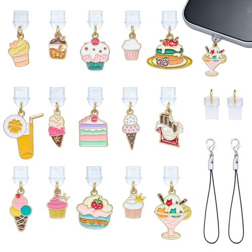 15Pcs Desserts Dust Plug Charm Type C Colorful Phone USB C Dust Plug Charm with Alloy Enamel Pendants Cute Charging Port Protector for Phone Reader Accessory Gifts - color: Colorful Desserts