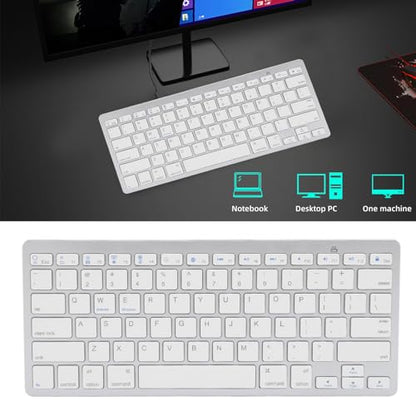 Zunate Bluetooth Keyboard - 78 Key Ultra Slim Compact Design, Ergonomic Wireless External Keyboard with Silent Typing and Portable USB Connectivity (Silver)