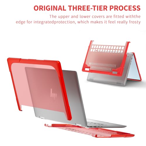 Batianda Protective Case for HP Envy x360 2-in-1 14 Inch 2024, Red | Shockproof TPU Bumper with Matte Durable Hard Shell and 360° Flip Support, Fits 14-fc0000 and 14-fa0000 Series - color: Red