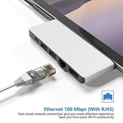 Surface Pro 7 Hub Docking Station with 4K HDMI Adapter+100M Ethernet LAN+ USB C Audio & Data Transfer Port + USB Port* 2+SD Card Reader Converter Combo Adaptor for Surface Pro 7 - style: For Surface Pro 7