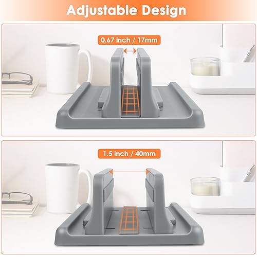 Vertical Laptop Stand, ABS Plastic, Adjustable Dock up to 15 inch PC Desk Space Saver for MacBook/Surface/iPad/mini PC (Space Grey) - color: Space Grey