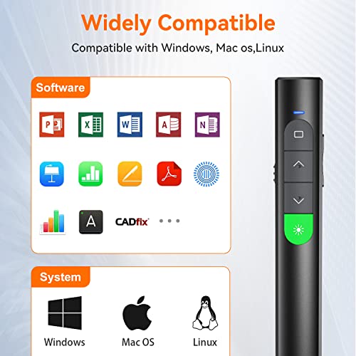 Wireless Presentation Clicker PowerPoint Presenter Remote: Rechargeable Green Laser Pointer Clickers for Computer/Mac/PPT/Slideshow/Google Slide Advancer - style: Green Laser Pointer