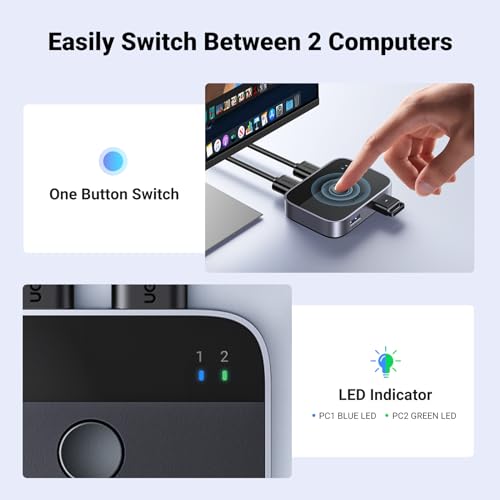 UGREEN USB 3.0 Switch 2 in 2 Out, USB Switcher 2 Computers Sharing Keyboard and Mouse Printer Scanner Webcam, Printer Splitter for 2 Computers, 2 Port USB Selector Switch with 2 USB3.0 Cables