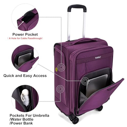 Carry on Suitcase 22x14x9 Airline Approved,20 inch Lightweight Suitcases with 360° silent swivel wheels, TSA Lock and Compartment, Large Capacity travel Suitcase-Purple - color: Purple, size: Carry-on 20 inch