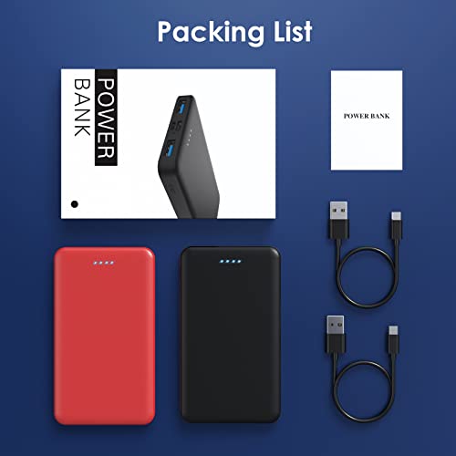 [2 Pack] Portable Charger Power Bank 10000mAh,Ultra Slim Compact External Battery Pack with USB C Input & Dual USB Outputs Backup Charger Compatible with iPhone 13,12, Samsung S20,Tablet-Black+Red - color: Black+Red, size: 10000mAh