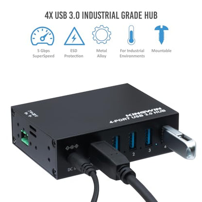 Kingwin USB 3.0 Hub – 4-Port Industrial Metal USB Hub, High-Speed 5Gbps Data, Mountable Design, Heavy-Duty Aluminum Housing, Reliable Expansion for PC, Laptop, Industrial Equipment & Workstations. - size: USB 4-PORT