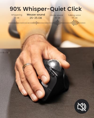ProtoArc EM05 NL Wireless Vertical Trackball Mouse, 5 DPI Levels, Silver | 62° Vertical Design Supports a Natural Wrist Posture, Connect 3 Devices Via Bluetooth/2.4G USB-A, 500mAh Rechargeable Battery - color: Silver