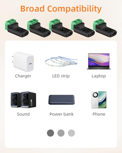 GELRHONR USB C Female to 2Pin Screw Terminal Adapter, 5V Type C to 2 Pin Solderless Converter Connector for DIY, USBC Repairment and Small Appliances, 5Pack (C Female to 2Pin) - style: C Female to 2Pin