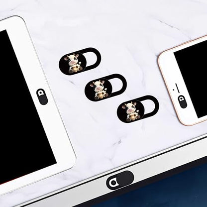 3pcs Plastic Camera Cover Webcam Cover Cow Drinking Tea Shutter Slider for PC Laptops Phone Lens Sticker for Privacy Protection. Ideal Gift for Christmas, Birthday, Anniversary Day