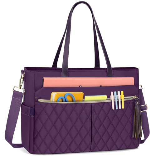 RAINSMORE Laptop Bag for Women 15.6" Teacher Tote Work Bag with Insulated Pockets, Professional Nurse Bag Laptop Briefcase Large Handbag for Office College Nursing, Purple - color: Purple