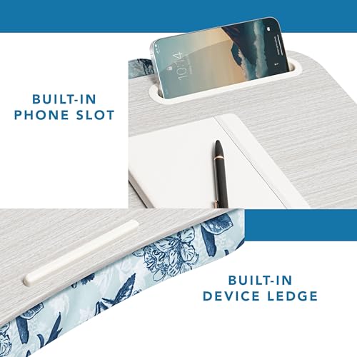 LAPGEAR Designer Lap Desk – Blue Blossoms, Fits 15.6” Laptops | Built-In Phone Slot, Device Ledge, Conforming Microbead Cushion, Carry Handle - color: Blue Blossoms, size: Single Lap Desk