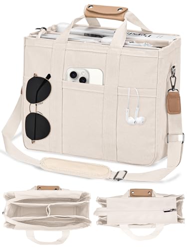 VOFANK Canvas Tote Bag for Women with Zipper and Compartments Large Work Bible Bag Crossbody Teacher College Tote Purse - color: Beige, size: Large